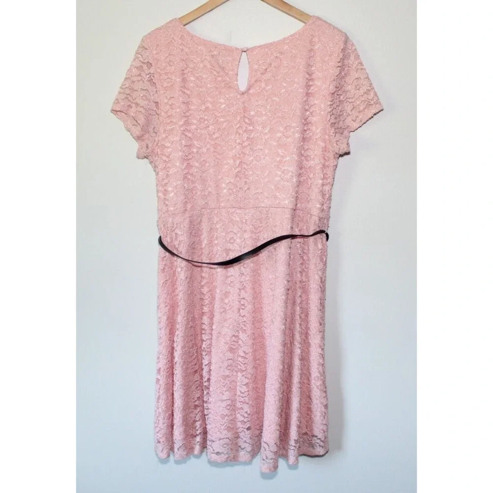 Torrid Sparkle Lace Skater Dress Belted V-Neck Pink Plus Size 2 2X *Read H13562 - Picture 9 of 16